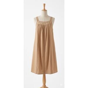 Yozly Beige Cotton Embroidered Floral Boho Cottagecore Midi Dress XL Sleeveless